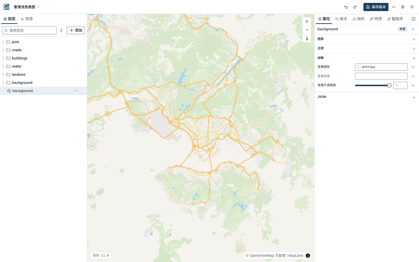 地图编辑器：左侧图层与资源，中间地图，右侧检查器